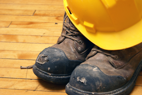 Work boots and hard hat