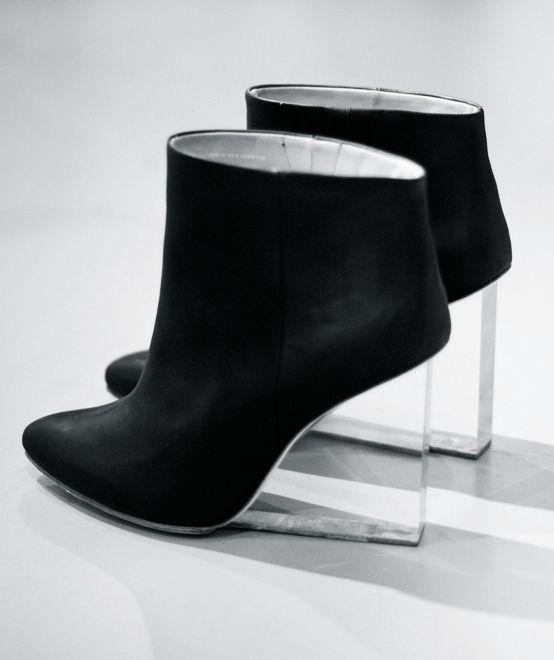 black ankle boots with lucite heel