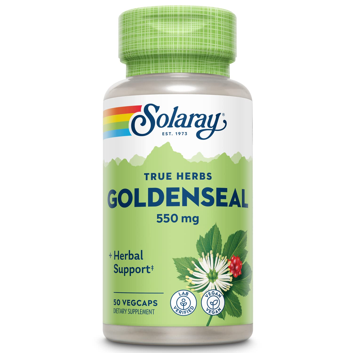 SOLARAY Goldenseal Root 550mg | Healthy Digestion, Immune Function & Respiratory Support | Whole Root | Non-GMO, Vegan & Lab Verified | 50 VegCaps