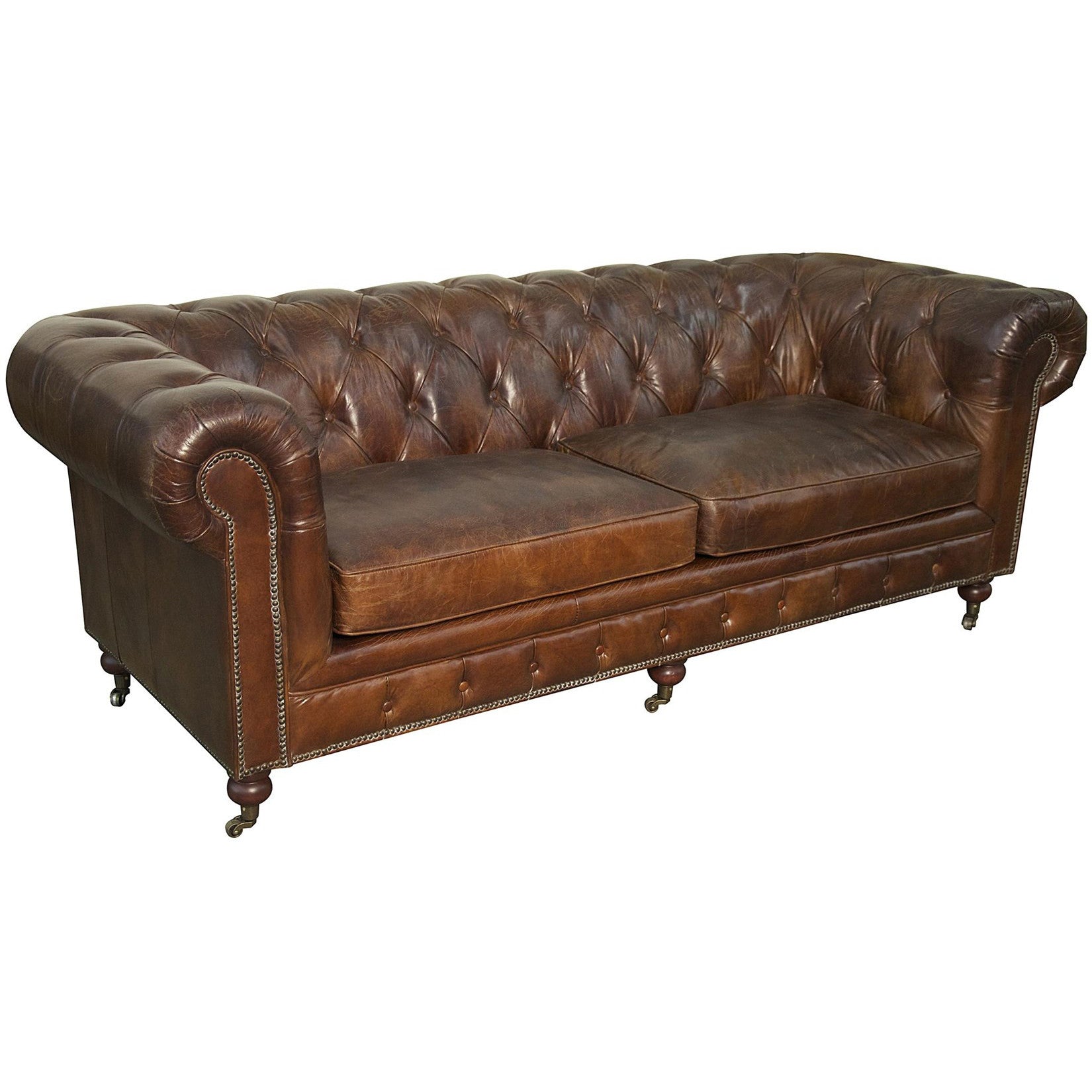 Noir 3 Seater Tufted Sofa Brown Vintage Leather – LDC Home