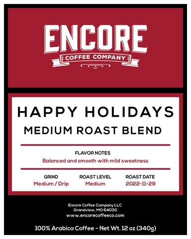 Bag of Happy Holiday Blend coffee