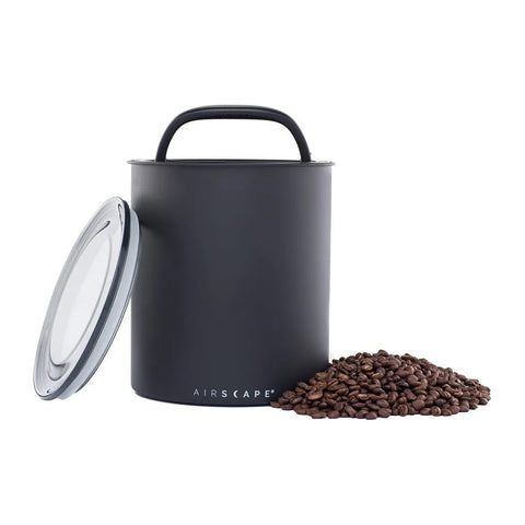 Black Coffee storage container with coffee beans