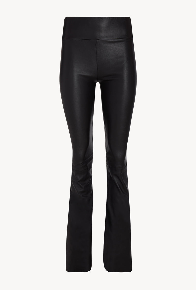 SPRWMN Stretch Leather Leggings, High Waisted Crop Flare in Black