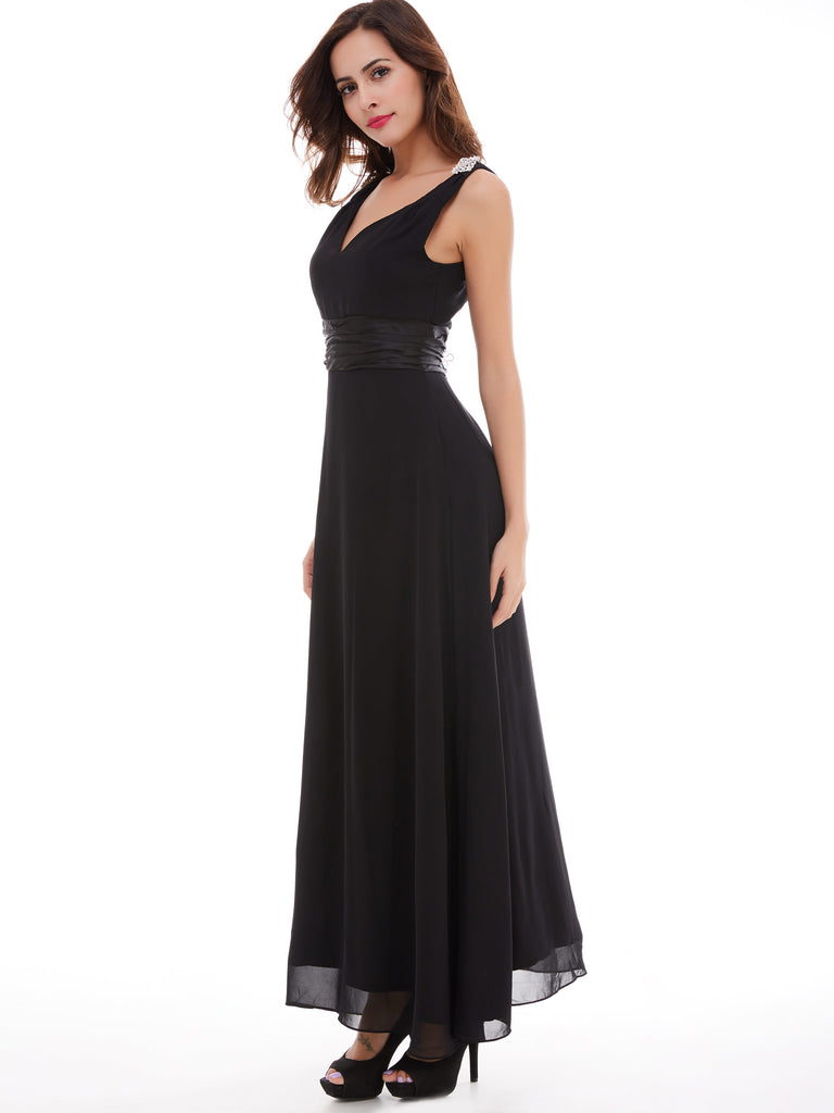 black v neck a line dress