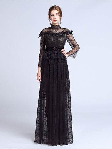 long black gown with long sleeves