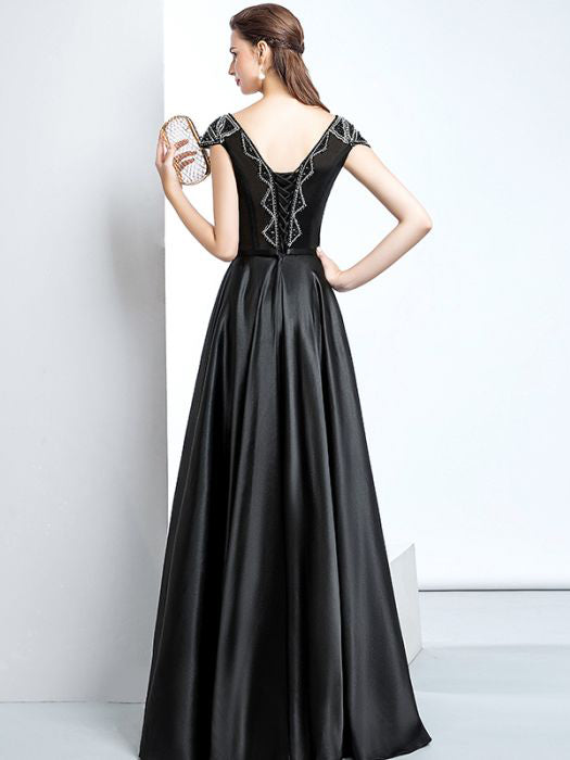 black v neck satin dress