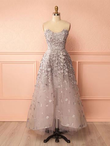 silver high low prom dress