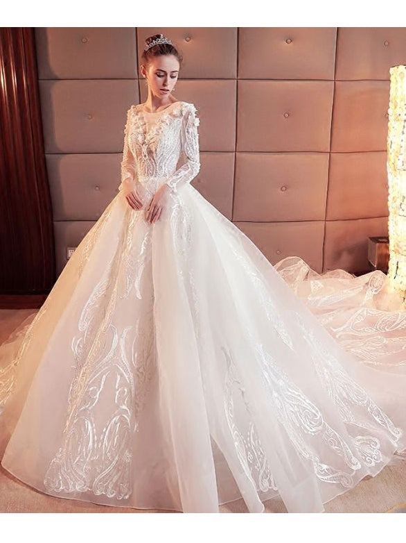 Gorgeous Wedding Dress 2018 Scoop Lace Applique Flowers Organza Long S ...