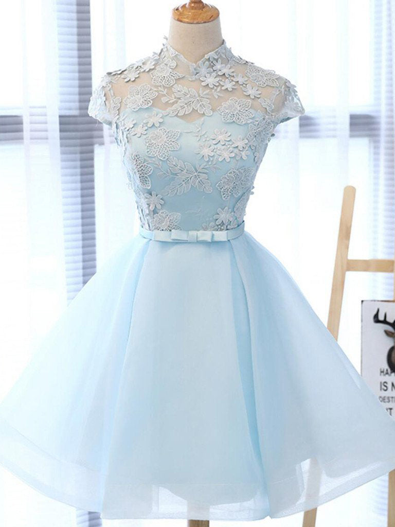 light blue homecoming dress long sleeve