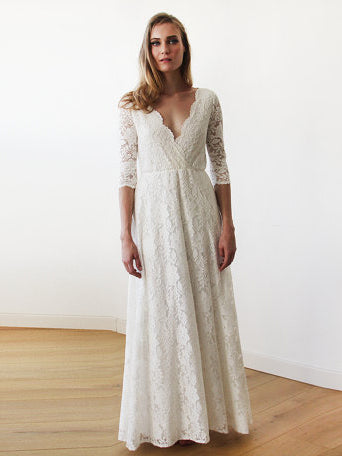 long wedding dress neck ivory modest chic sleeve cheap dresses line