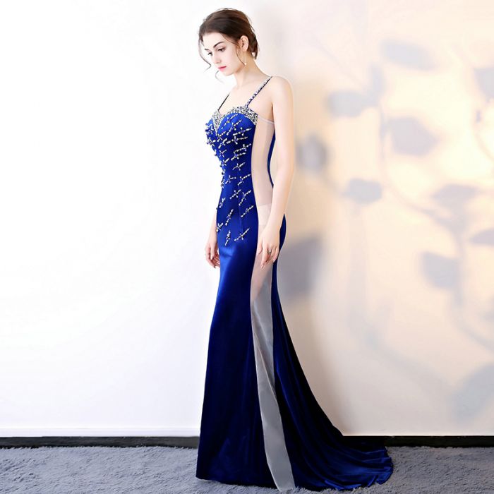 Chic Prom Dresses Long Spaghetti Straps Royal Blue Prom Dress Mermaid
