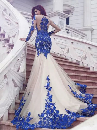 royal blue trumpet dress