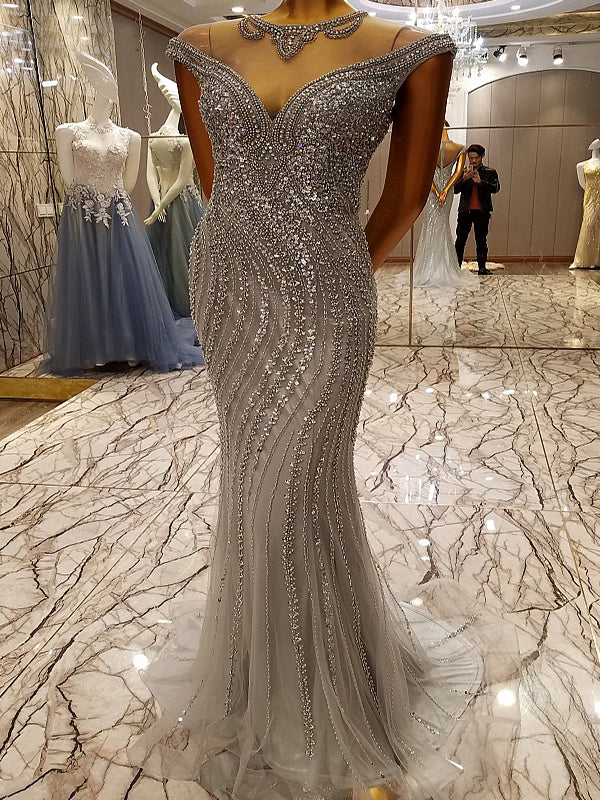 silver sequin evening dress