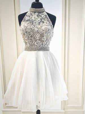 white high neck prom dress
