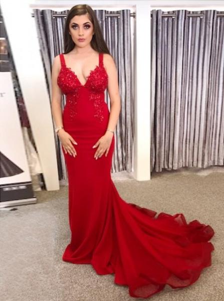 red trumpet prom dress