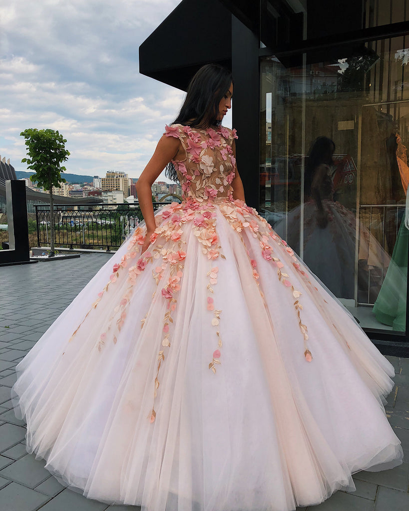 flower applique prom dress