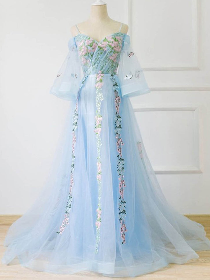 Blue Floral Prom Dress Outlet, 56% OFF ...