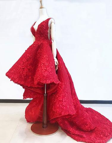 red lace high low dress