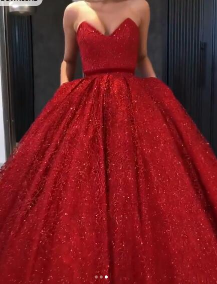 red sequin ball dress