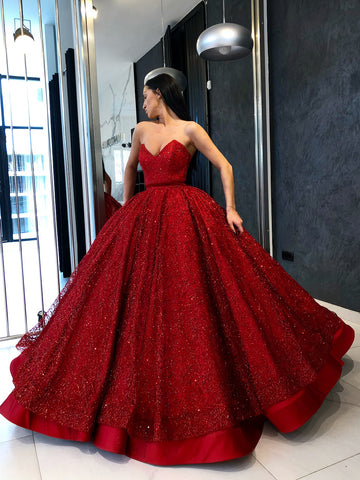Chic Ball Gowns Red Prom Sparkly Long Party Prom Dress – AmyProm