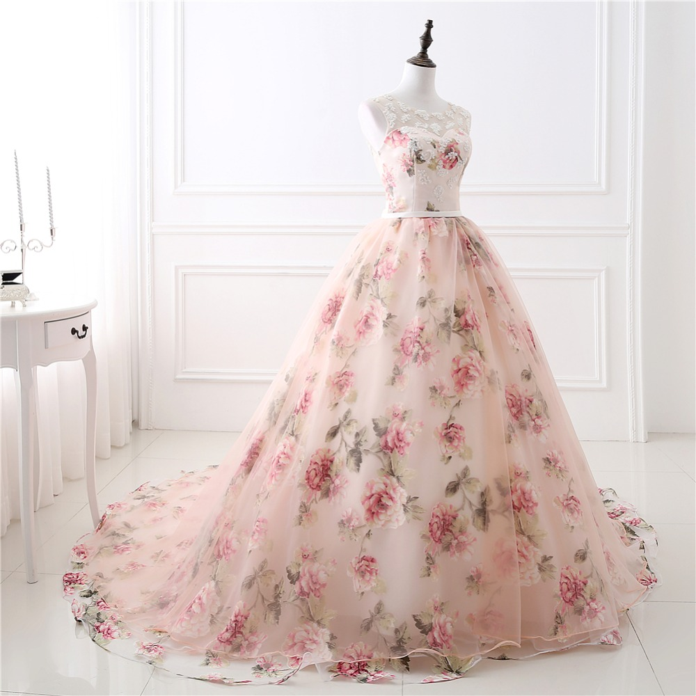 light pink flower prom dress