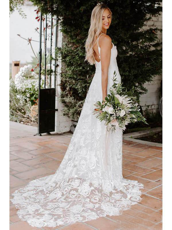 white rose lace wedding dress