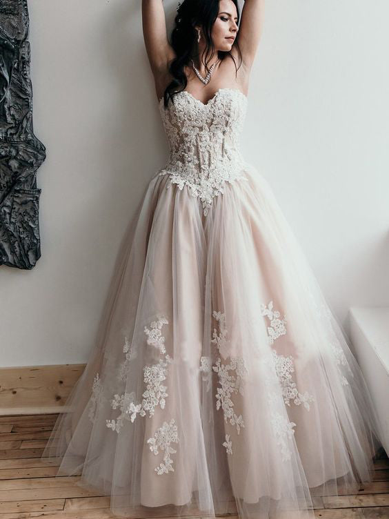  A line  Sweetheart Lace Wedding  Dress  Rustic  Bridal  Gowns  