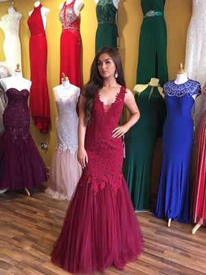 burgundy prom mermaid dress