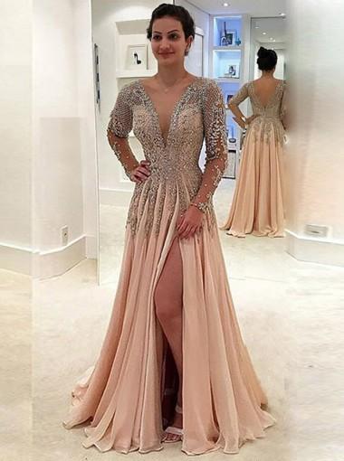 sparkly long sleeve prom dress
