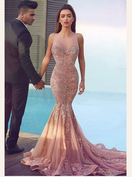 mermaid scoop prom dress