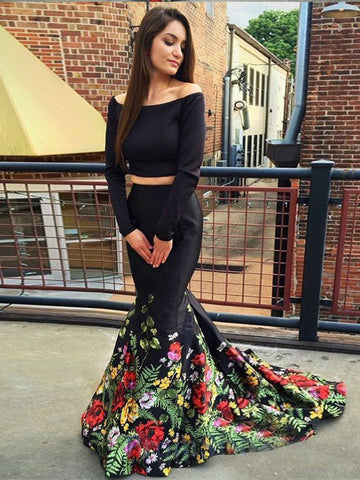 2 piece long sleeve prom dress