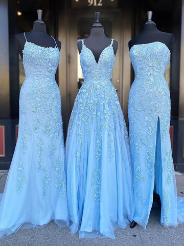 tight baby blue prom dress