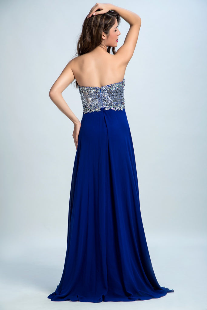 Royal Blue Prom Dresses, A-line Sweetheart Floor-length Chiffon Prom D