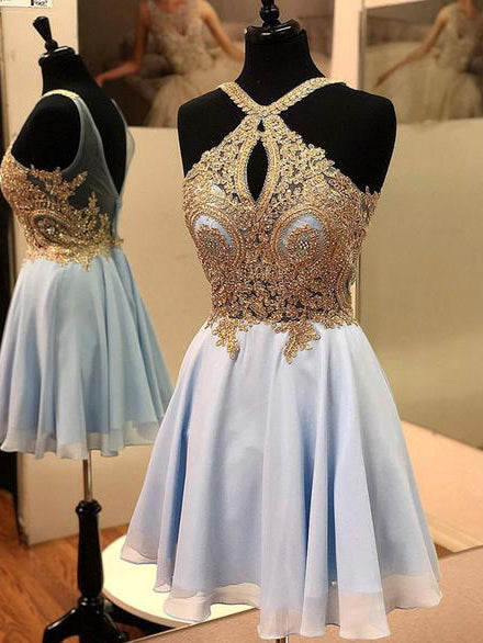 light blue and gold dress