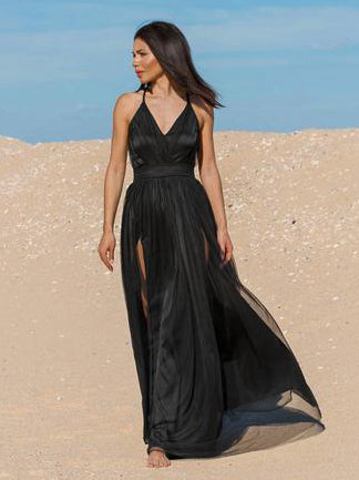 cheap long black dress with sleeves