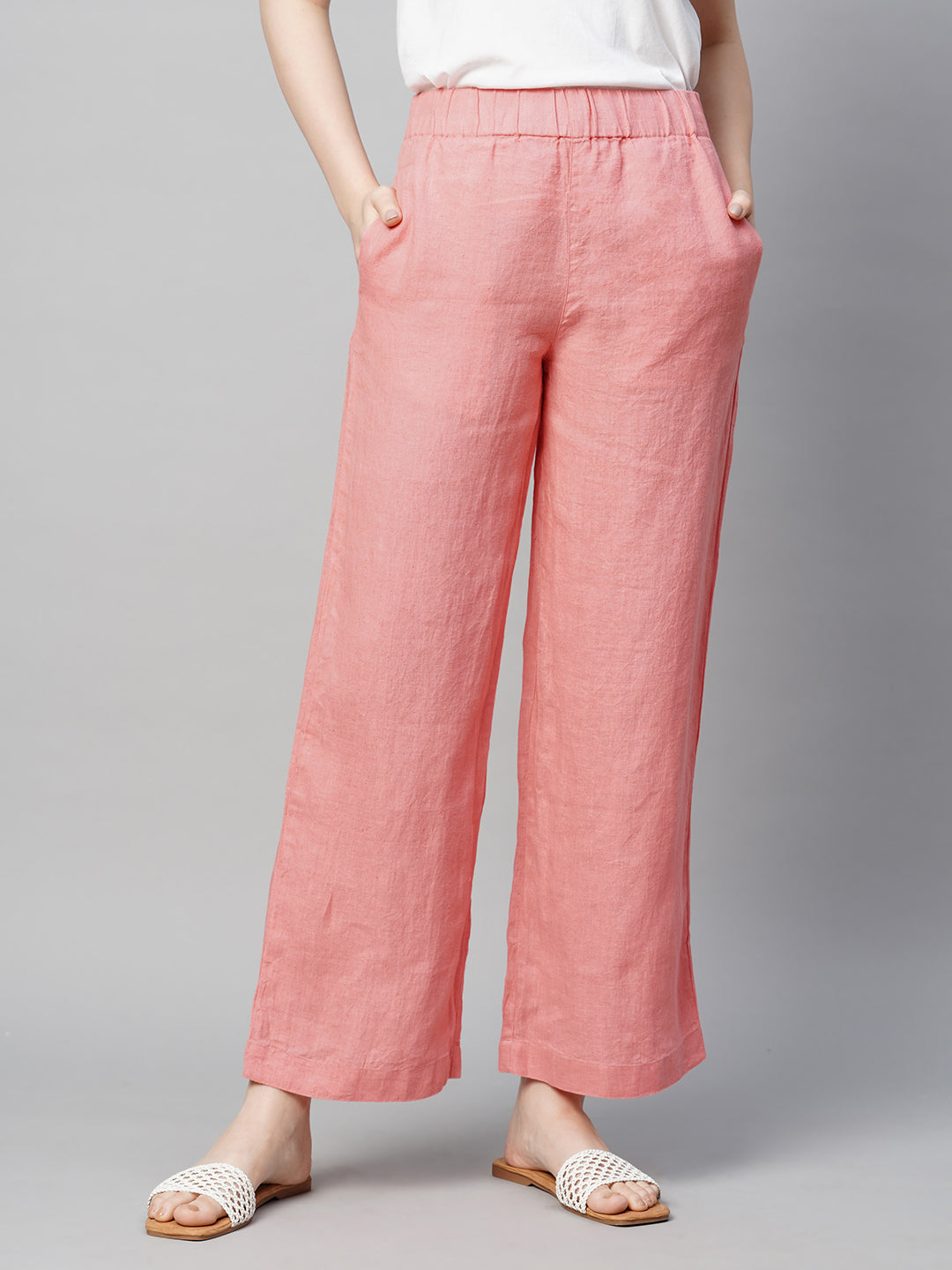 Buy Women's Linen Cotton Casual Wear Wide Leg Pants