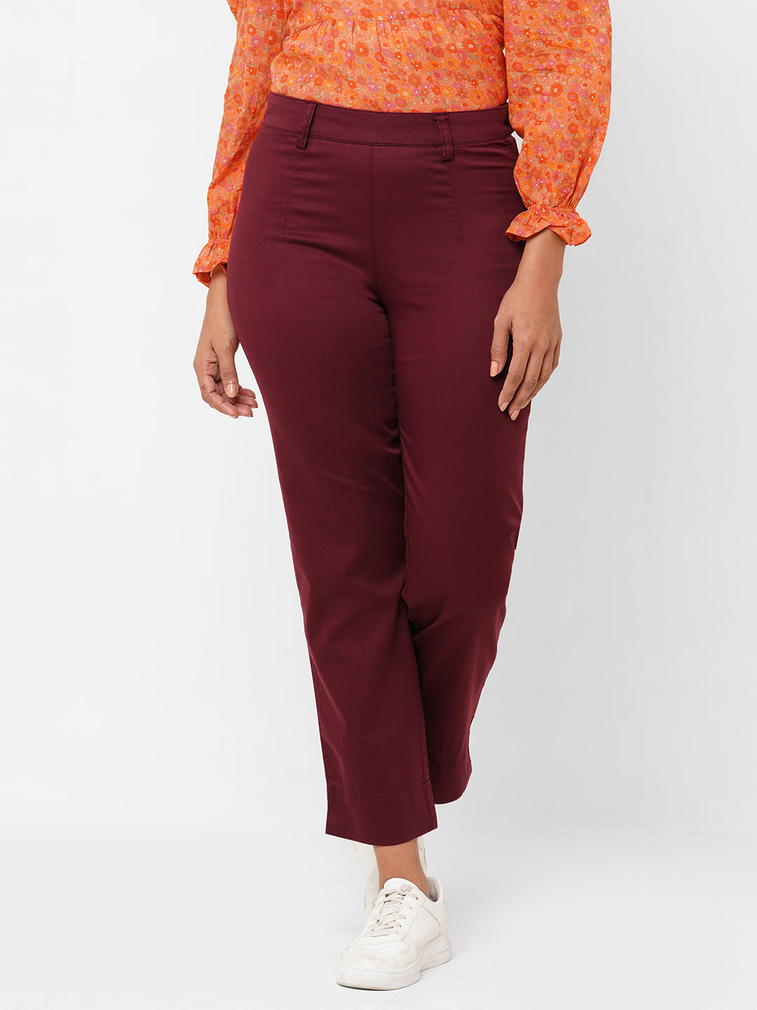 Cotton Lycra Maroon Trouser For Women's.Ladies Casual Trouser,Track Pant,Girls  stylish Trouser Pant.Elastic Staright Pants, for Casual Office Work  wear.Slim Fit Formal Trousers/Pant.formal Trouser For Womens.Womens Trousers  Cotton Pant.Formal Tousers