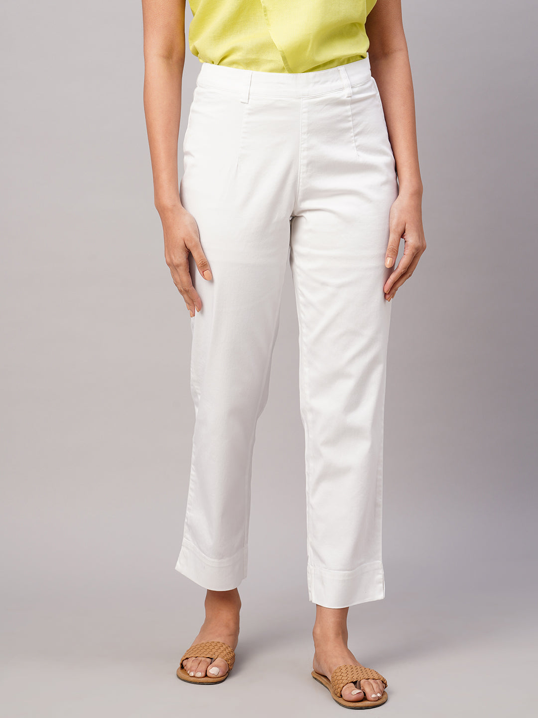 Buy Navyattaa Women's White Cotton Lycra Pant (Small) at