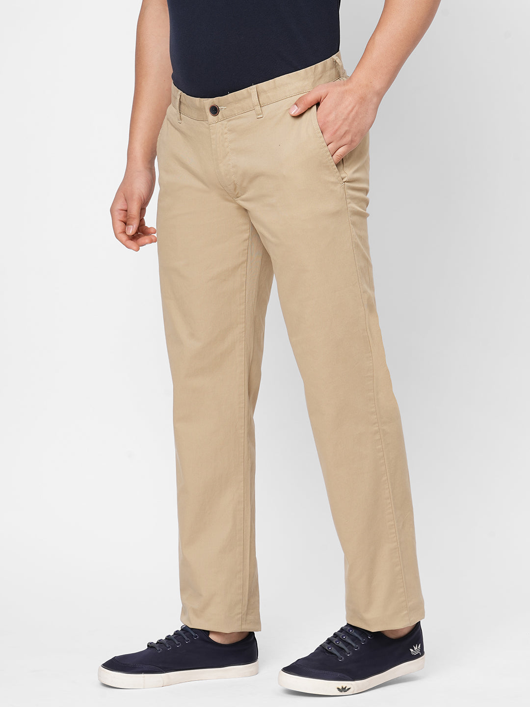 Buy Beige Cotton Slim Fit Formal Trousers online  Looksgudin