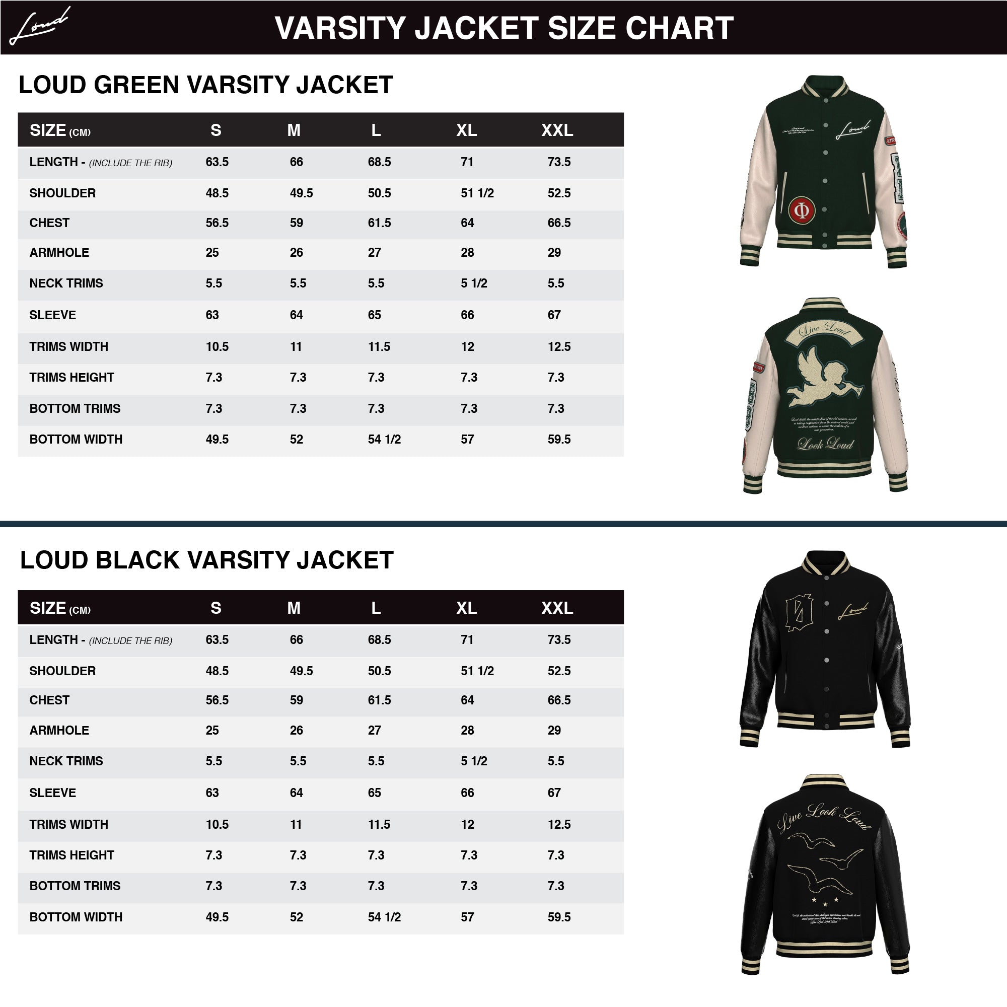 Varsity Jacket Size Chart