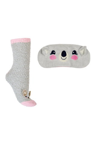 Fluffy Koala Sock & Eye Mask Set