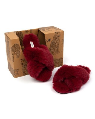 Women's Hot Pink Fluffy Cross Strap Slider Slippers – Chelsea Peers NYC