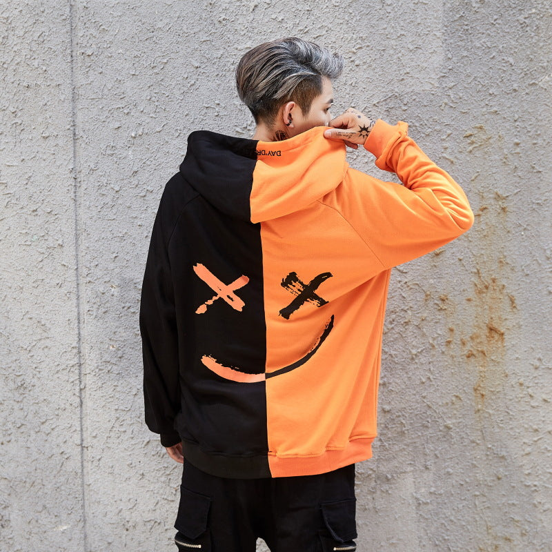 orange and black split hoodie