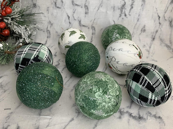 Christmas Greens Fabric Wrapped BAlls- Bowl Filler Set Of 8