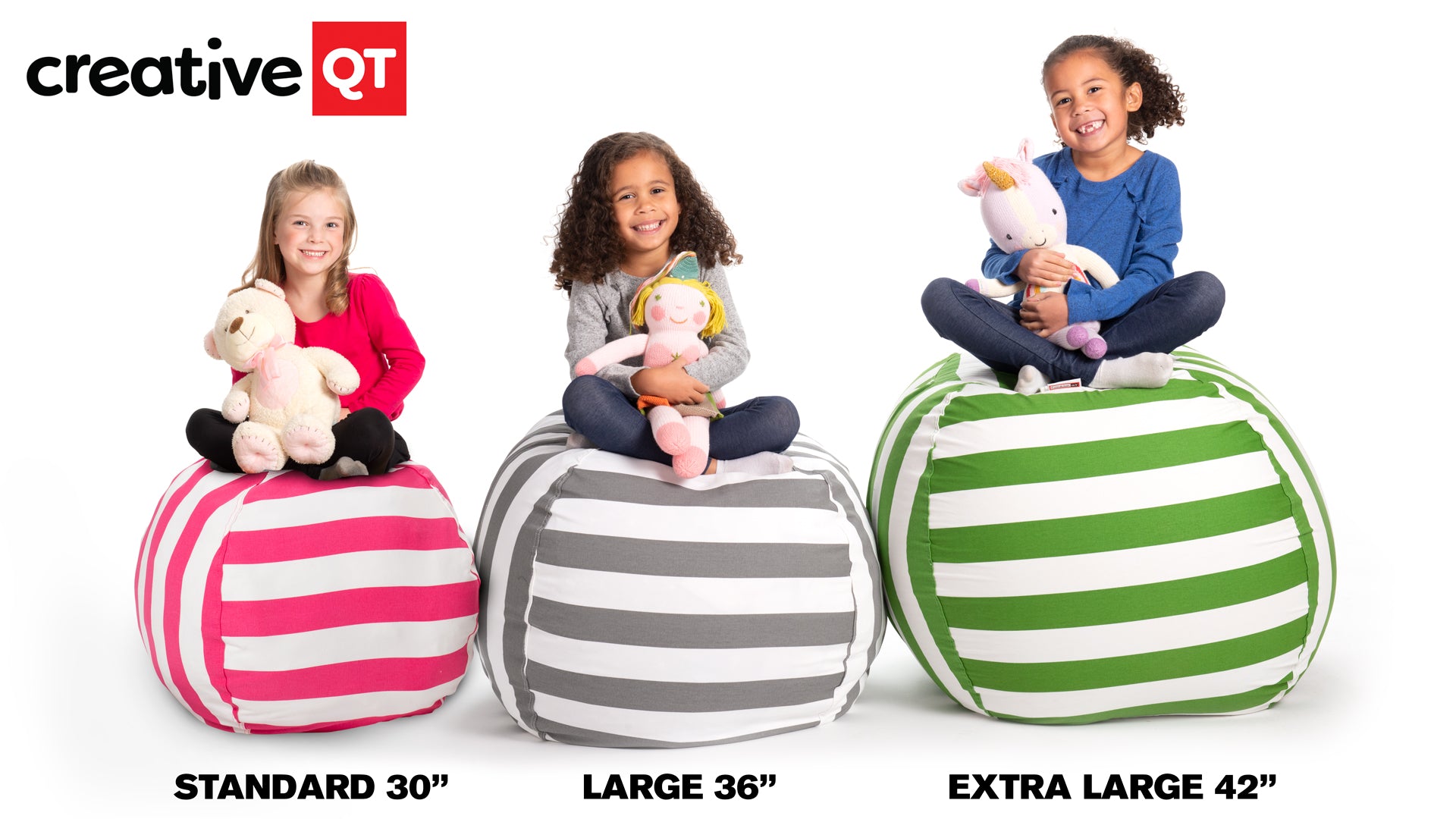 Stuffed animal bean bag size comparison - small, large and extra large