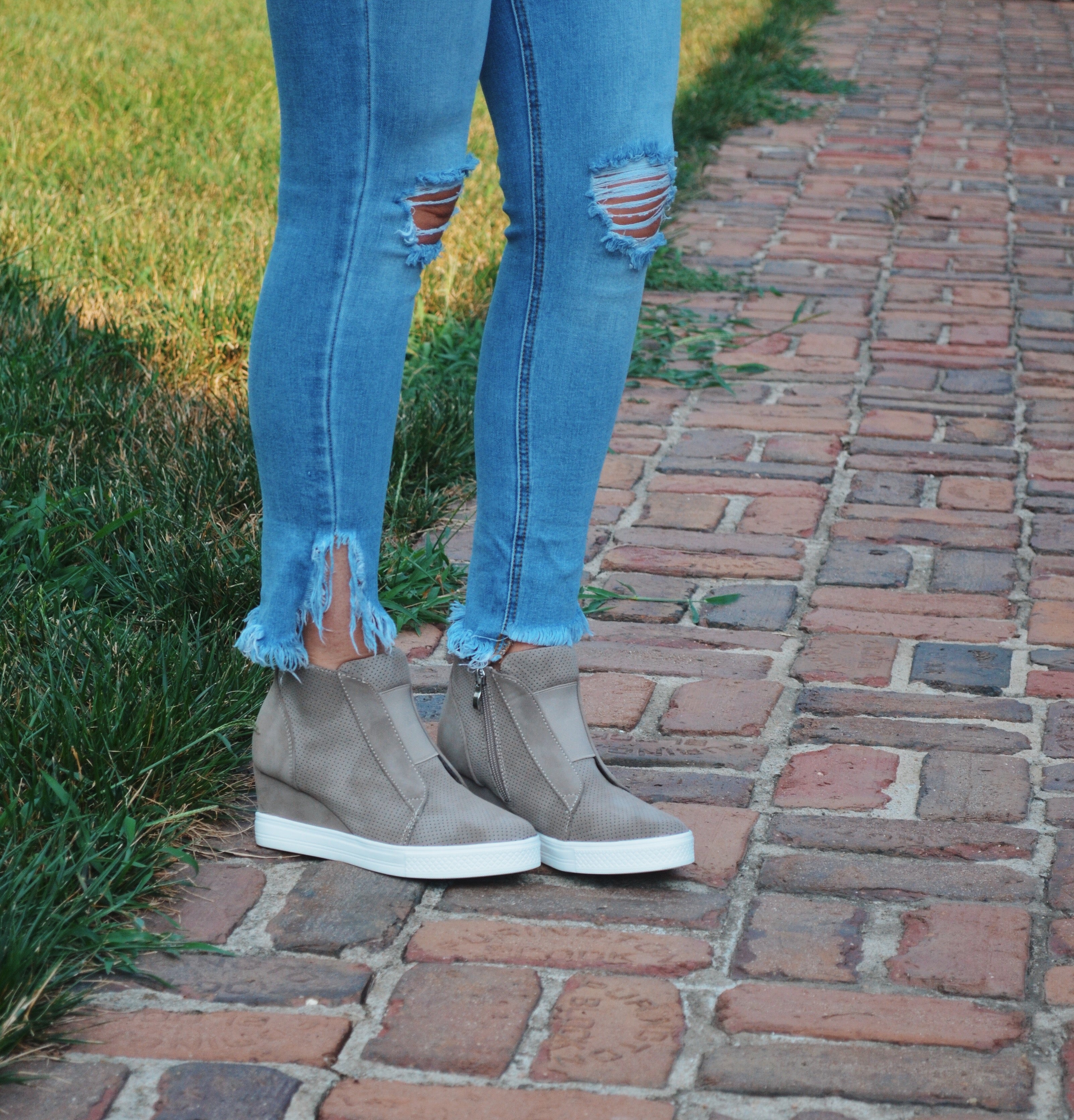 zoey taupe wedge sneakers
