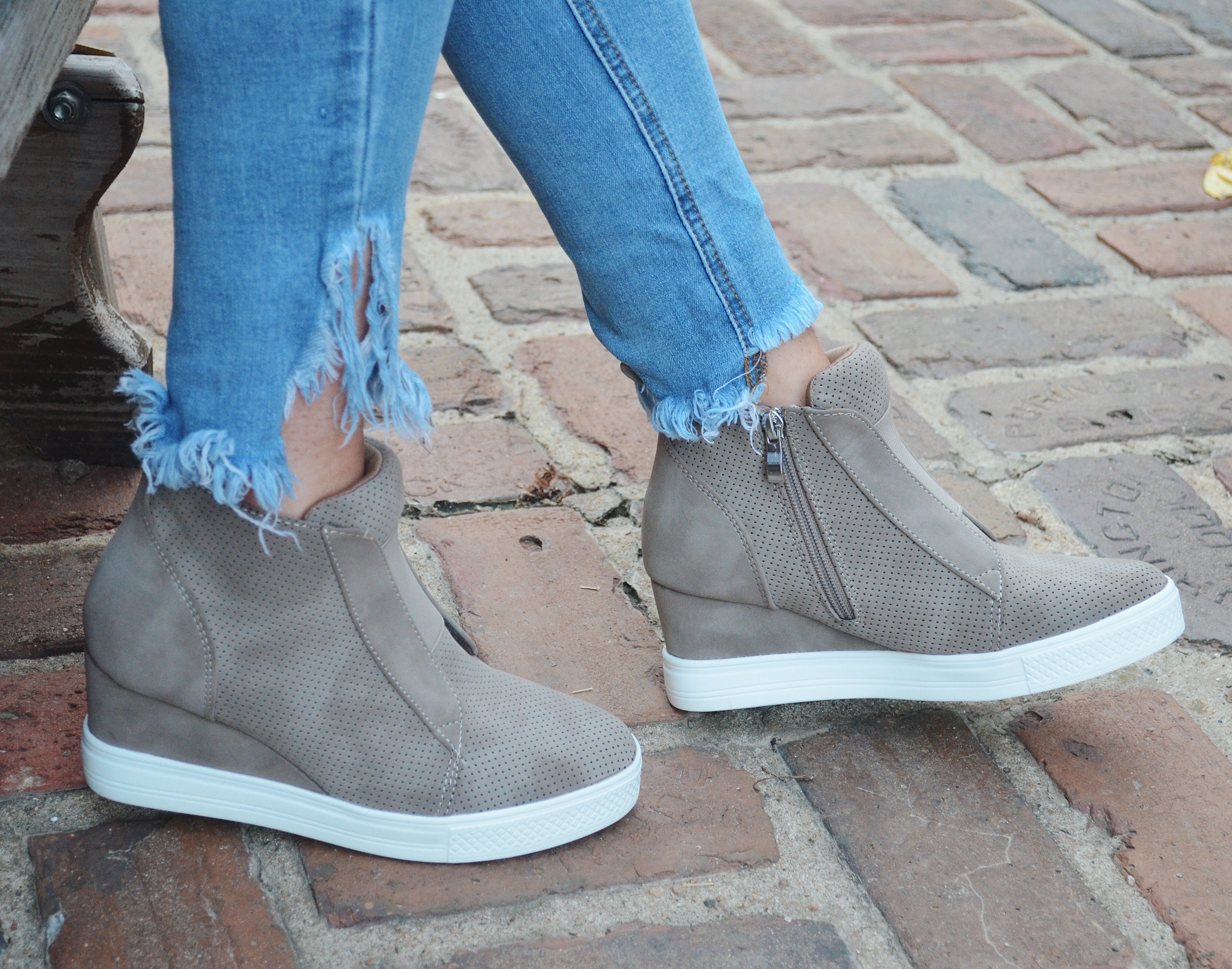 taupe wedge sneakers