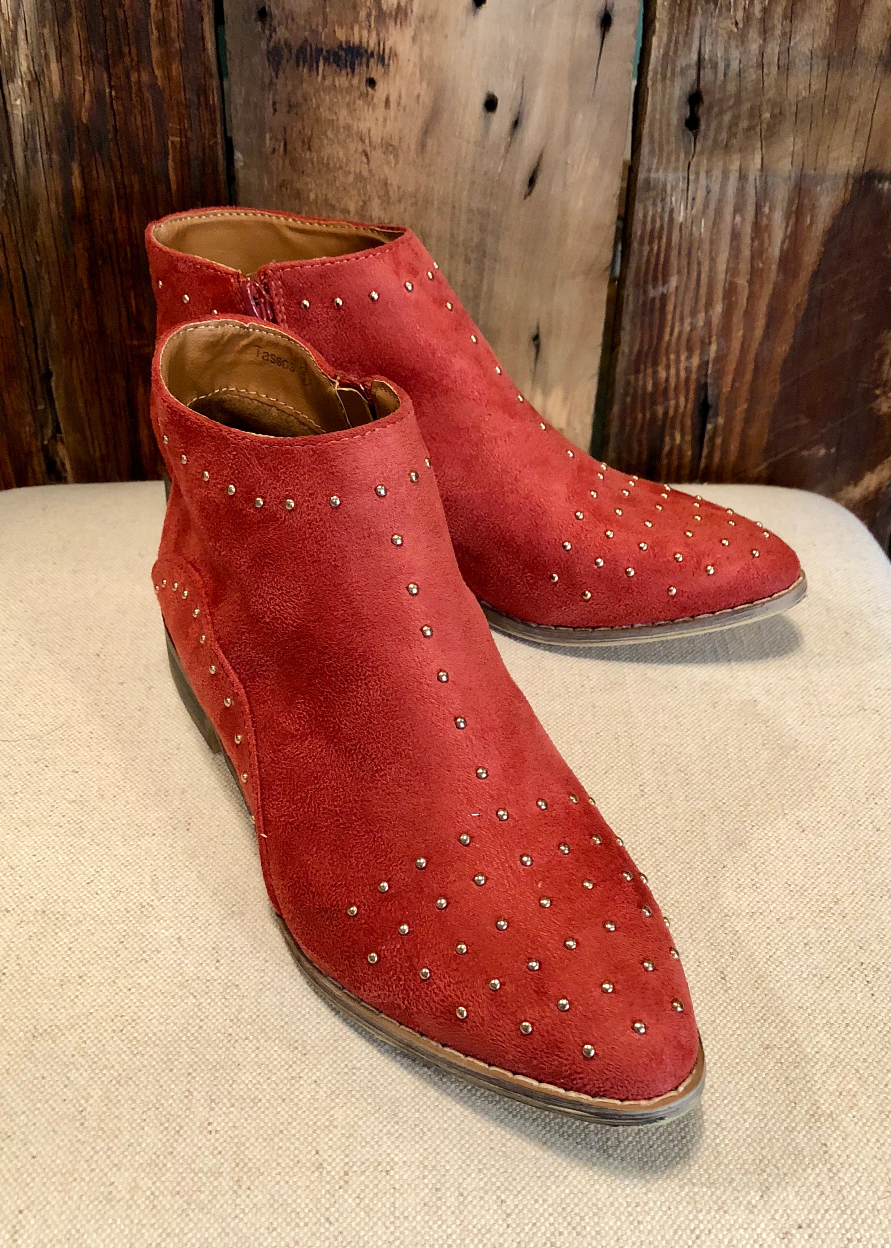 red studded booties