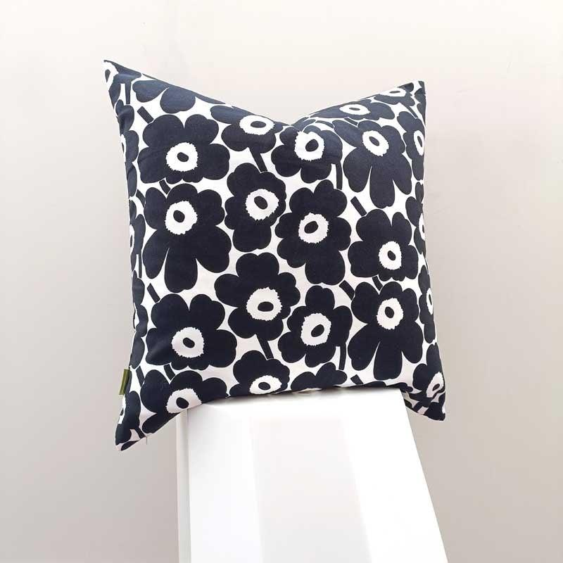 Mini Unikko Cushion Cover 50x30cm in black, white - Bolt of Cloth