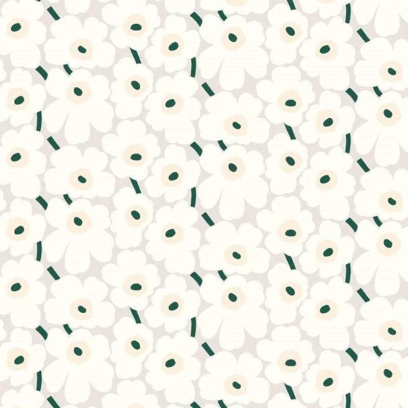 Pieni Unikko 2 Cotton Fabric in beige, natural white, dark green - Bolt of  Cloth